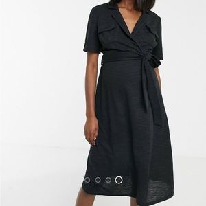 ASOS maternity black tie waist midi dress